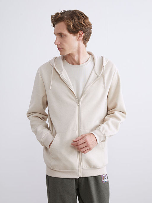 Kap??onlu Uzun Kollu Erkek Fermuarl? Sweatshirt