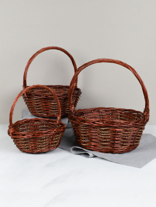 Корзина плетеная 3 штуки темно коричневые 33х12/27х10/22х9 см / S/3 22-42-B /уп 28/круглая - ГалеонТрейд фото 6
