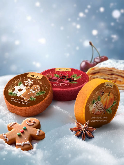 Бомбочки для ванны, аромат: глинтвейн, печенье и тыква, набор 3?100 г, Ural Lab