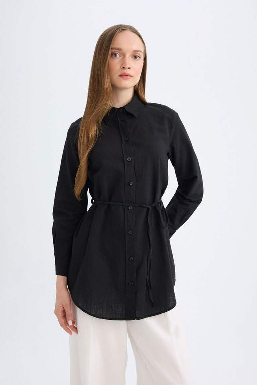 Рубашка-туника из поплина с длинными рукавами стандартного кроя - Defacto фото 4