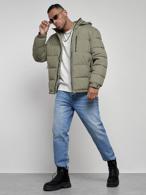 Куртка спортивная мужская зимняя с капюшоном цвета хаки 8362Kh - Wonderrman фото 17