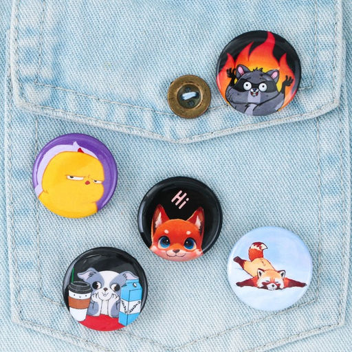 Цена за 10 шт. Значок металлический, закатной Милые животные, d=2.5 см, МИКС