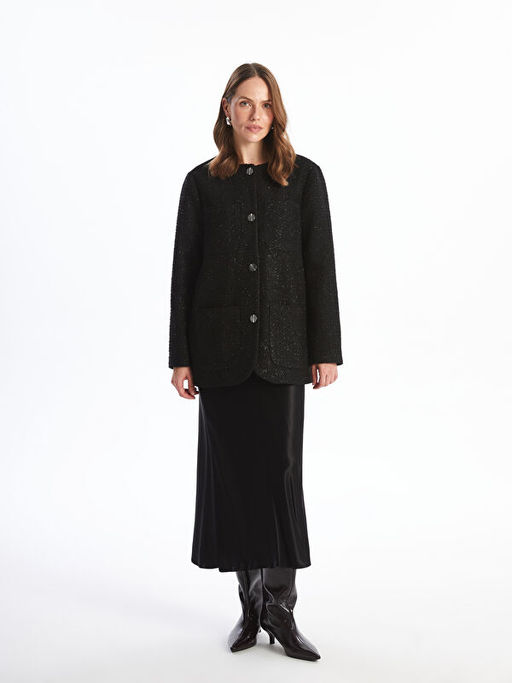 Desenli Uzun Kollu Kad?n T?vit Blazer Ceket