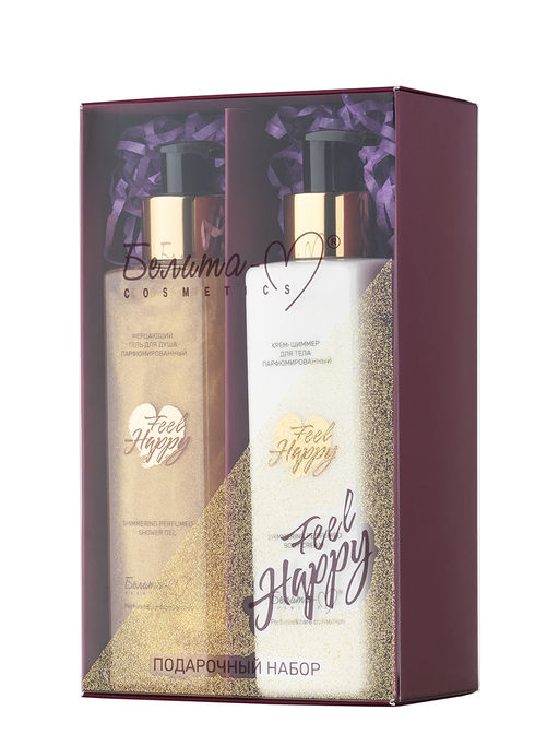 Белита-М Feel Happy Подарочный набор (парфюм.крем-шиммер д/тела 190г,мерцающий гель д/душа 200мл)