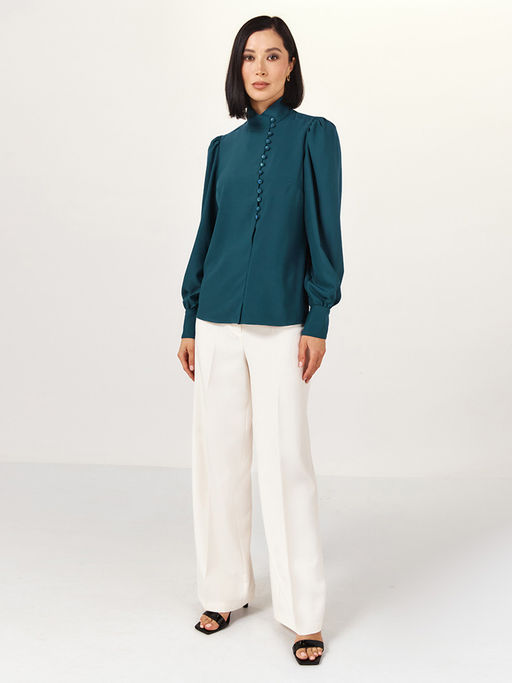 Блуза-косоворотка много пуговиц OD-55O-13 морская волна - Tantino фото 3