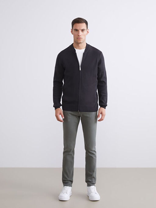 Bomber Yaka D?z Erkek Triko H?rka