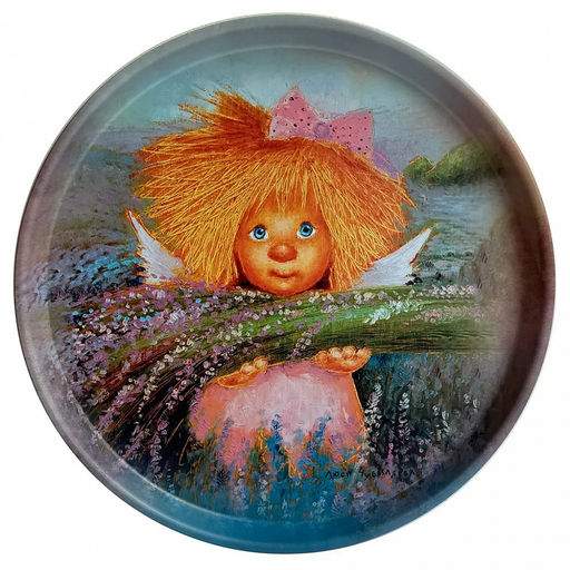 Поднос металлический В лавандовом поле д33см, круглый (Россия)