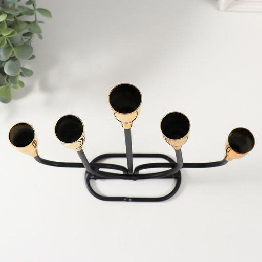 Металлический подсвечник на 5 свечей «Нептун», чёрный с золотом, 20.6×5.7×25.8 см