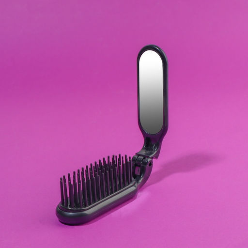Расчёска массажная, складная, с зеркалом, 3×10 см, цвет чёрный
