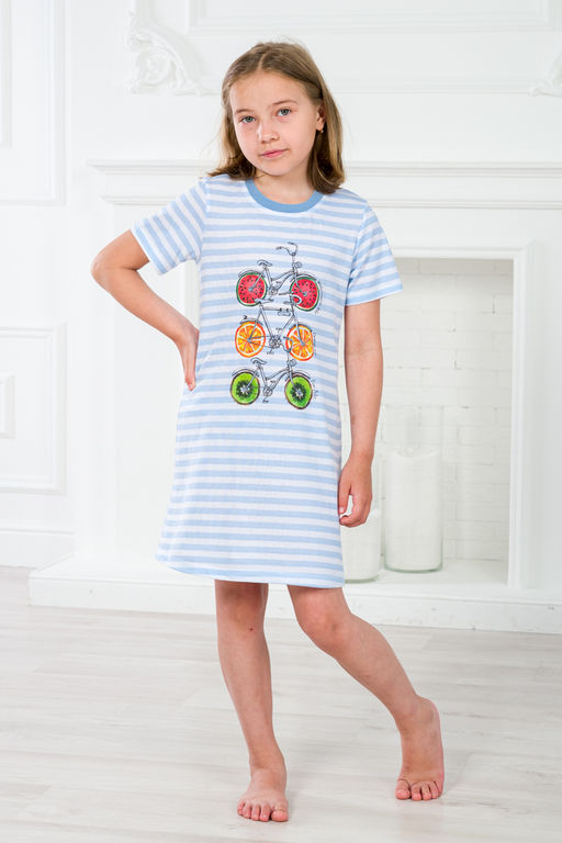 Ночная сорочка детская из кулирки с коротким рукавом Fruits&bikes голубой - Амадэль фото 4