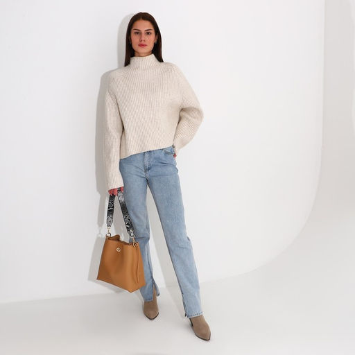 Сумка женская на застёжке, бежевая