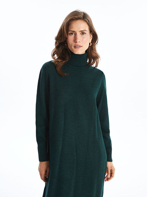 Bal?k?? Yaka D?z Uzun Kollu Oversize Kad?n Triko Elbise