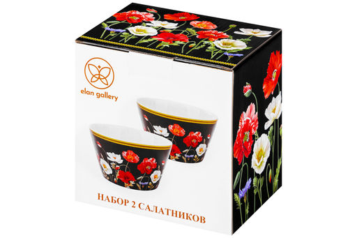 Набор 2 салатников 600 мл 13*13*7,5 см Маки на черном NEW BONE CHINA - Elan gallery фото 8