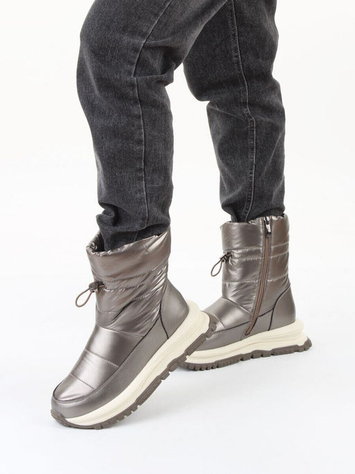 02-WA010-2M GRAY/BRONZE Сапоги "Дутики" зимние женские (натуральная кожа, курточная ткань, 100% шерсть)