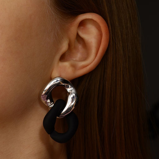 Серьги металл «Цепь» диагональ, 2 полых ромба, цвет серебристо-чёрный