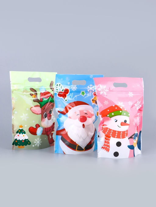 Цена за 50 шт. Пакет подарочный новогодний «Друзья дедушки Мороза», с zip-lock застежкой, МИКС, 15×22 см