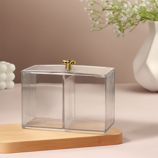 Органайзер для ватных палочек и дисков «FLOWER», с крышкой, 3 секции, 14×9×10.5 см, цвет прозрачный, золотистый