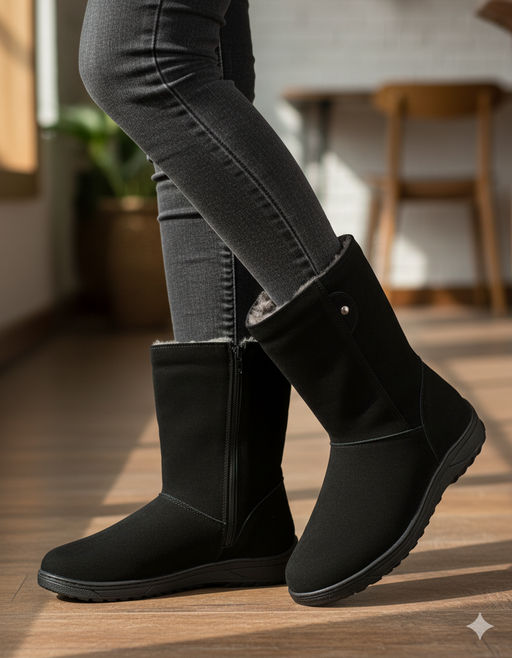 Полусапоги женские на литой подошве., Черные. Замша. Молния. Подклад овчина.