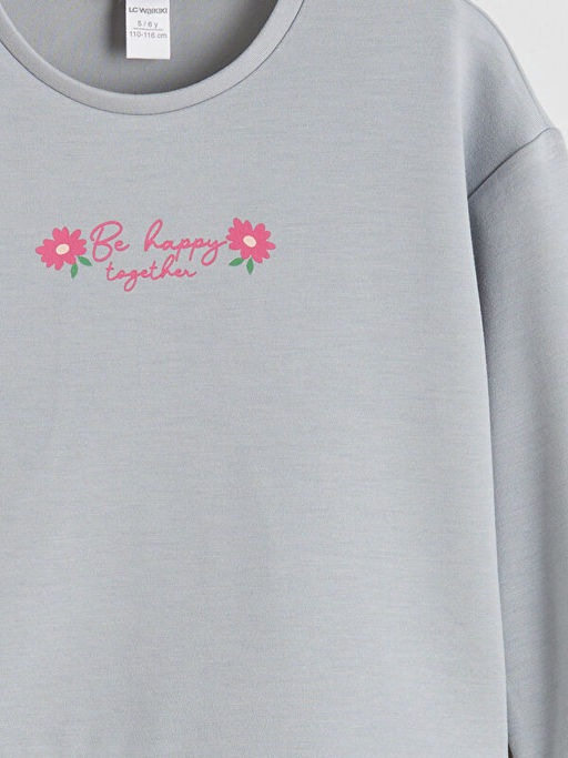 Bisiklet Yaka Bask?l? K?z ?ocuk Sweatshirt