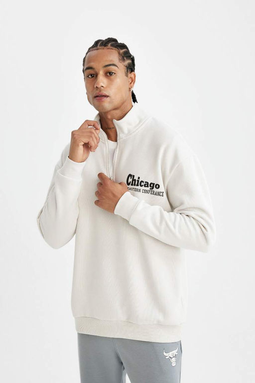 DeFactoFit толстый свитшот оверсайз с воротником-стойкой NBA Chicago Bulls  фото 4