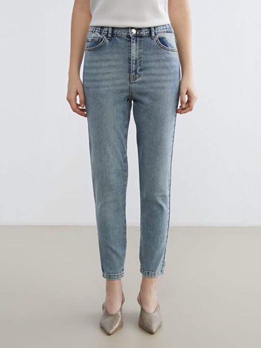 Beli Lastikli Mom Fit Kad?n Jean Pantolon