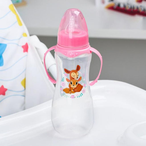 Бутылочка для кормления M&B «Оленята: мамы и малыши», классическое горло, с ручками, от 0 мес., 250 мл., приталенная