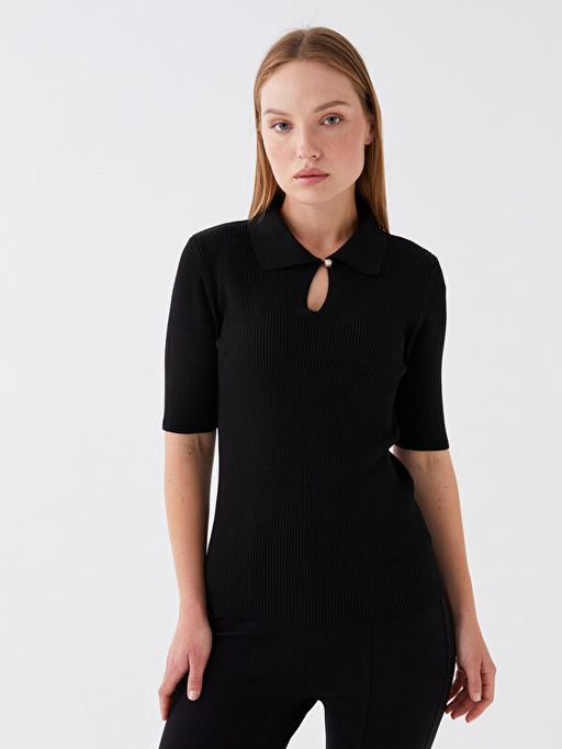 Polo Yaka D?z K?sa Kollu Kad?n Triko Kazak