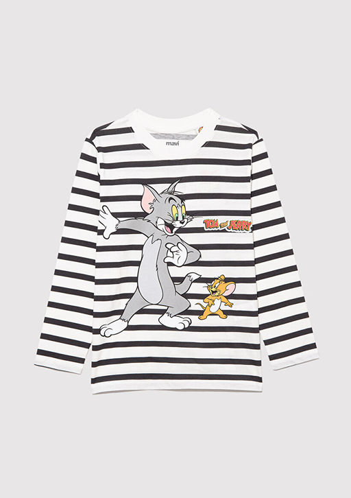 Tom & Jerry Bask?l? Beyaz Tisort
