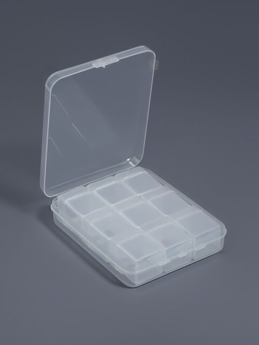 Цена за 4 шт. Органайзер для хранения мелочей, 9 баночек, в контейнере, 11.5×9×2.7 см, прозрачный