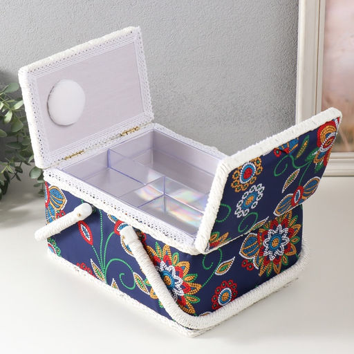 Шкатулка для рукоделия и шитья Цветочная мозаика, хранение ниток, иголок, мелочи, 19?26?14.5 см