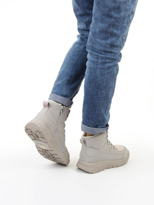 04-WB011-2M GRAY Кроссовки зимние женские (натуральная кожа, 100% шерсть)