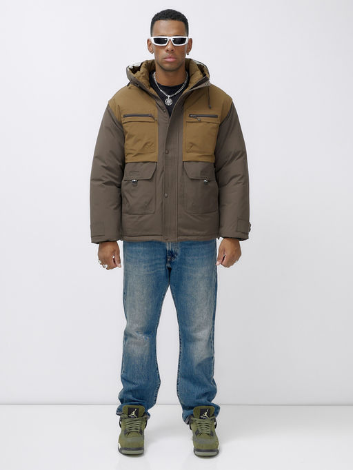 Куртка спортивная мужская зимняя с капюшоном коричневого цвета 609_1K - Mtforce фото 2