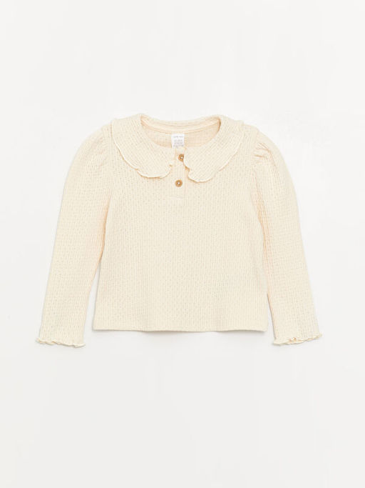 Bebe Yaka Uzun Kollu Kendinden Desenli K?z Bebek Ti??rt - Waikiki фото 3