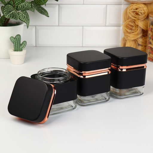 Банки для сыпучих продуктов «Классика», 500 мл, 9.5×11.8 см, 3 шт., стекло, чёрные