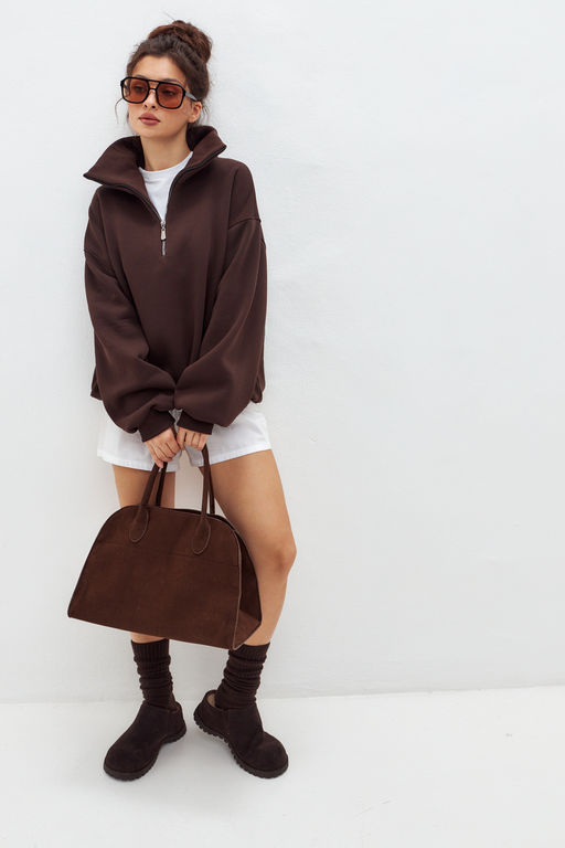 Толстовка женская из футера начес Комфорт шоколад макси