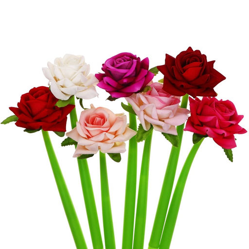 Цена за 32 шт. Ручка-прикол Роза, синий стержень, гелевая, МИКС