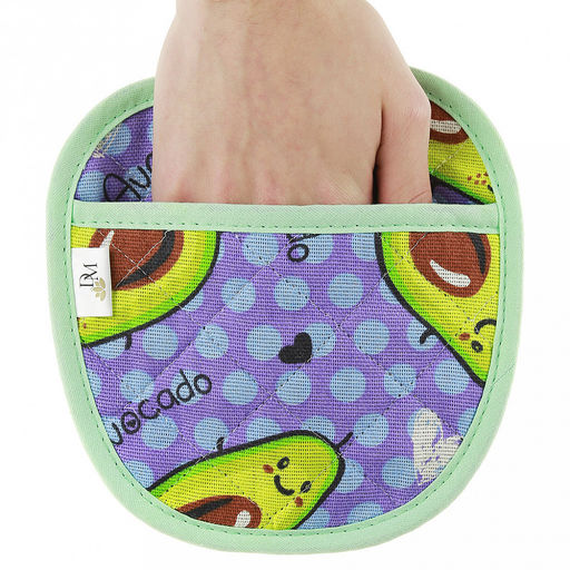 Прихватка с запахом 19х19см "Авокадо, вид 2/2", форма "Яблоко", рогожка 171г/м2, хлопок 100%, наполнитель - ватин 280г/м2, на пластмассовом подвесе, "Домашняя мода" (Россия)