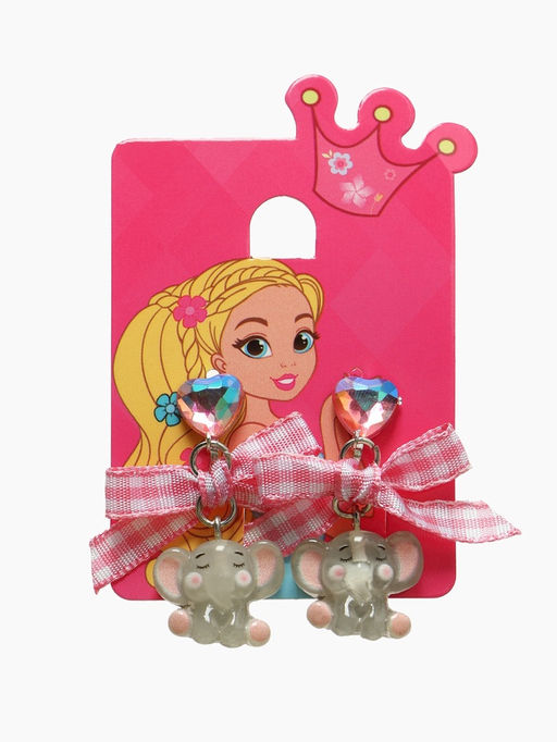 Серьги-клипсы детские Выбражулька «Слон», с бантом клетка и кристаллом сердце, цветные