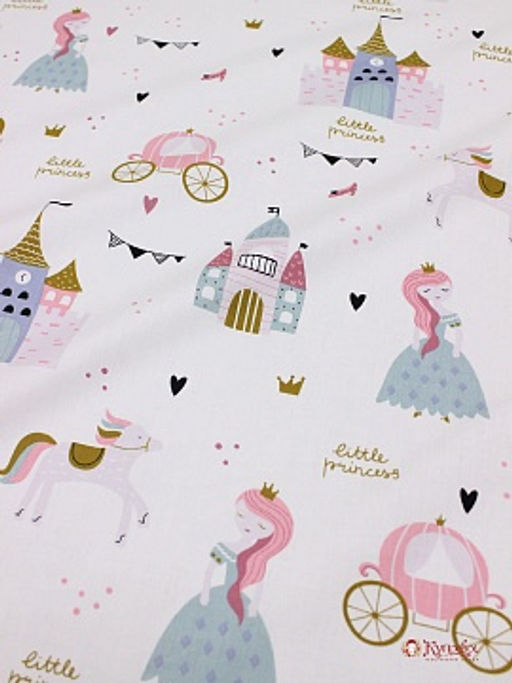 Сатин Юная принцесса - замки, (комп), ш.1.61м, хлопок-100%, 110гр/м.кв