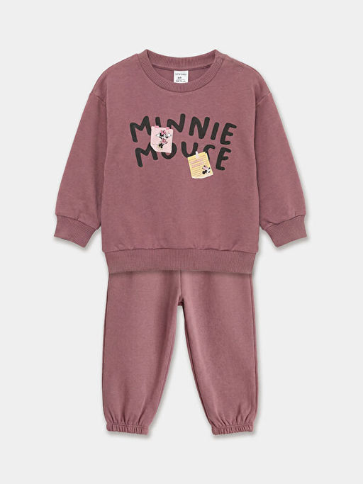 Minnie Mouse Bask?l? K?z Bebek Sweatshirt ve E?ofman Alt?