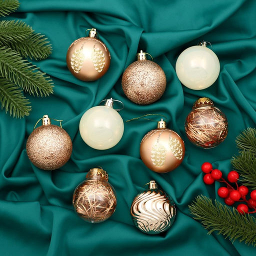 Ёлочные игрушки Мелодия волны диско, шары новогодние, d=6 см, набор 9 шт., золото/белый