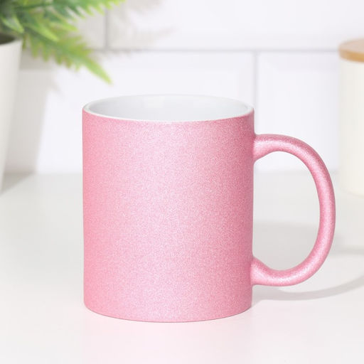 Цена за 34 шт. Кружка для сублимации, розовый глиттер, логотип, 320 мл
