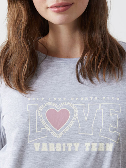 Bisiklet Yaka Bask?l? Kad?n Pijama Tak?m?