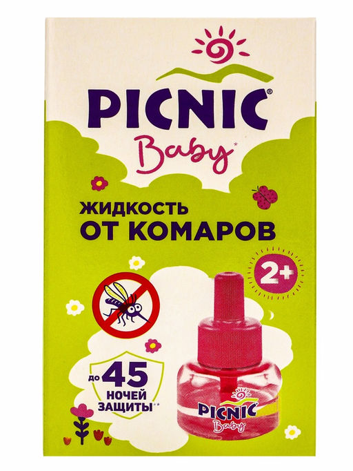 Цена за 2 шт. Дополнительный флакон-жидкость от комаров Picnic Baby, с экстрактом ромашки, 45 ночей, 30 мл