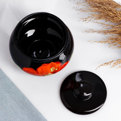 Горшочек для запекания Псковский гончар «Русский», керамика, 330 мл, мак на чёрном