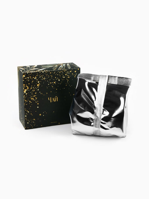 Подарочный новогодний набор С новым годом, черно-золотой: чай чёрный/зелёный, кофе натуральный жареный молотый, печенье с предсказанием, драже, арахис в шоколадной глазури - Фабрика счастья фото 7