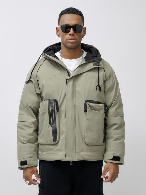 Куртка молодежная мужская зимняя с капюшоном серого цвета 25313_1Sr