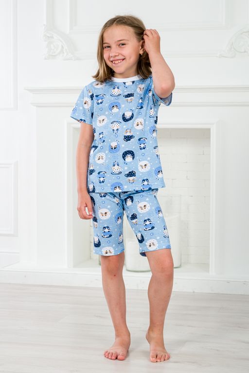 Пижама детская из футболки и бридж из кулирки Кошки - Амадэль фото 5