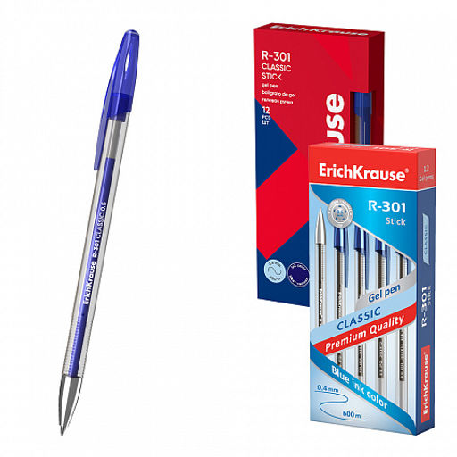 Цена за 12 шт. Ручка гелевая ErichKrause R-301 Gel Stick Classic 0.5, цвет чернил синий (в коробке по 12 шт.)  фото 2