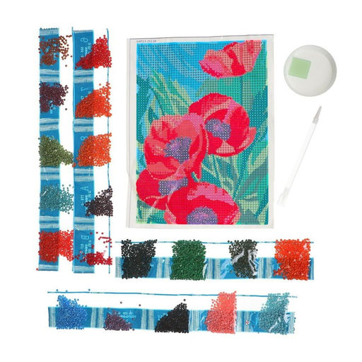 Алмазная мозаика с полным заполнением на холсте Маки, 15?21 см